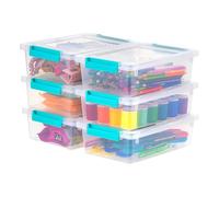 IRIS USA Storage Bins with Lids for Craft Storage, 6-Pack, 2.4 Qt Plastic Stackable Sensory Bin Organizer Container Clip Box for Art Craft Scrapbook Home Office Stationery Journaling Supplies, Clear
