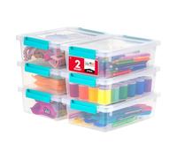 IRIS USA Storage Bins with Lids for Craft Storage, 6-Pack, 2.4 Qt Plastic Stackable Sensory Bin Organizer Container Clip Box for Art Craft Scrapbook Home Office Stationery Journaling Supplies, Clear