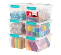 IRIS USA Storage Bins with Lids for Craft Storage, 6-Pack, 4.3 Qt Plastic Stackable Sensory Bin Organizer Container Clip Box for Art Craft Scrapbook Home Office Stationery Journaling Supplies, Clear