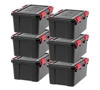 IRIS USA WeatherPro 19 Qt Storage Bins with Lids, 6 Pack, BPA-Free Plastic Gasket Box with Tight Latch and Seal, Stackable Nestable Tote Tub - Black/Red