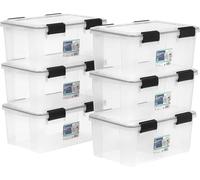 IRIS USA WeatherPro 19 Qt Storage Bins with Lids, 6 Pack, BPA-Free Plastic Gasket Box with Tight Latch and Seal, Stackable Nestable Tote Tub - Clear/Black