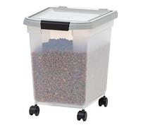 IRIS USA WeatherPro Airtight Dog Food Storage Container, Up to 25 lbs, Removable Wheels, for Dog Cat Bird and Other Pet Food Storage Bin, Keep Fresh, Translucent Body, Clear/Gray