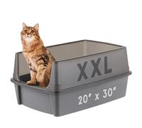 IRIS USA XX-Large Cat Litter Box, Open Top Extra Large Litter Box for Big Cats and Multi-Cat Households, High Sided Scatter Shield, Easy to Clean, 30" L x 20" W x 14" H, Gray