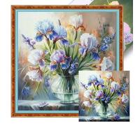 Iris Vase 11CT Counted Cross Stitch Kit 45x45cm, Full Embroidery Cotton Thread DIY Needlework for Adults Beginners, Home Wall Art Decor