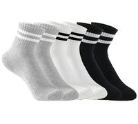 Irisbear Womens Crew Socks Cushioned Cotton Striped Quarter Socks Vintage Retro Running Socks 6 Pairs, Black/White/Gray, 4.5-8 UK