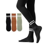 Irisbear Womens Pilates Grip Socks Non Slip Yoga Socks with Grips Barre Hospital Athletic Socks for Women, 3 Pack Black Orange Green, 4-8 UK