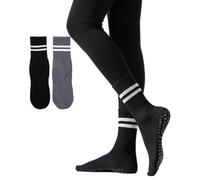 Irisbear Womens Pilates Socks with Grips Non Slip Yoga Socks Barre Gym Athletic Grippy Socks for Women, 2 Pack Black Gray, 4-8 UK