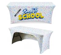Irisbell Welcome Back to School Tablecloth 6FT Stretch Spandex Table Cover for Classroom Decoration,First Day of School Party Fitted Rectangular Table Cloth Opening Ceremony Supplies (Pattern 2, 6FT)