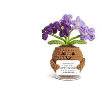 IrisCargo Crochet Purple Forget-Me-Not with Card & Lucky Coin, Gift of Admiration for Best Friend, Lasting Friendship, Elegant Home Office Decor MD125
