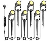 IRISECO 6-1 Garden Spotlights Mains Powered, 21M Outdoor Spot Lights with Adapter, 12V Low Voltage LED Garden Lighting, IP65 Waterproof Spike Lights, Landscape Spotlights for Yard Patio (3000K)