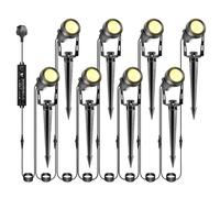 IRISECO 8-1 Garden Spike Lights, 12V Low Voltage LED Garden Spot Lights, 27M Outdoor Spotlights Mains Powered, IP65 Waterproof Plug-in Landscape Lights for Lawn, Pathway, Yard, Patio (Warm White)