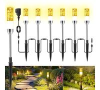 IRISECO Garden Path Lights Mains Powered, 12V Low Voltage LED Garden Spike Lights, IP65 Waterproof Outdoor Plug in Lights, Extendable to 24 Pathway Lighting for Patio Yard, Warm White, 6 Packs