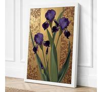 Irises Against Damask Canvas Wall Art Print 18x12 Inch (46 x 30 cm)