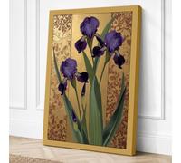 Irises Against Damask Canvas Wall Art Print 18x12 Inch (46 x 30 cm)