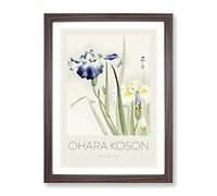 Irises By Ohara Koson Exhibition Museum Asian Japanese Framed Print | A4 Walnut Framed Wall Art | Ready to Hang | Asian Nature Picture | Living Room Bedroom Lounge Office