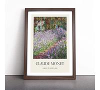 Irises In Monets Garden by Claude Monet Framed Wall Art Print A4 Walnut