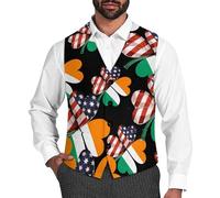 Irish A-mericans Flag Shamrock Men's Vest V-neck Suit Waistcoats Wedding Tuxedo Vests 3XL