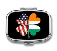 Irish A-mericans Flag Shamrock Pill Box 2 Compartment Pill Case Decorative Organizer Storage Boxes Holder Cute