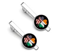 Irish A-mericans Flag Shamrock Tie Clip Personalised Tie Pins Tie Bar Clip Shirt Suit Accessories for Mens Womens