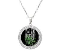 Irish American Flag Funny Necklace With Printed Pendant Novelty Diamond Jewelry for Women Men Silver/Gold
