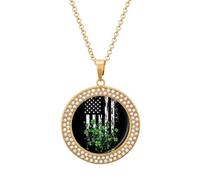 Irish American Flag Funny Necklace With Printed Pendant Novelty Diamond Jewelry for Women Men Silver/Gold