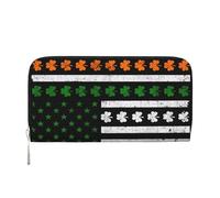 Irish American Flag Green Shamrock Gifts St Patrick's Day PU Leather Wallet for Women Men Credit Card Wallet Long Clutch Purse Around Zipper Wallets