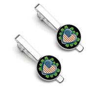 Irish American Flag St Patricks Day 2 Pcs Tie Clips for Men Tie Bar Tie Pins for Regular Ties Wedding Business