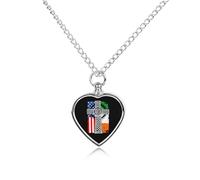 Irish American USA Flag Celtic Cross St Patrick's Day Custom Urn Necklace for Ashes Heart Keepsake Pendant Jewelry Memorial Cremation