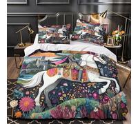 Irish Art Bedding Set 3D Printed White Horse Knight Duvet Cover Soft Microfiber Quilt Cover Comforter Cover 3 Piece for Teens Boys Girls Super King（260x220cm）