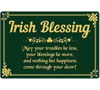 Irish Blessing Blackish Green Metal Sign Wall Decor St Patricks Day Shamrock Print Art Poster for Home Cafe Bar Kitchen Pub Door Porch Yard Vintage Decoration 12x8 Inch Aluminium Hanging Plaque