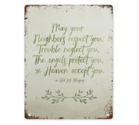 Irish Blessing May Your Neighbors Respect Trouble Neglect Angels Protect Heaven Accept Metal Tin Sign 8 X 12 in Vintage Plaque for Living Room