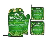 Irish Blessing St Patrick's Day Print Oven Mitts and Pot Holders Set of 4 Cute Hot Pads Heat Resistant Gloves - Heat Resistant Kitchen Accessories