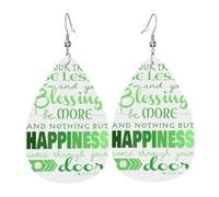 Irish Blessing St Patrick'S Day Teardrop Leather Earrings Ladies Print Pendant With Hook Fashion Vintage Party Daily Wear