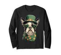 Irish Boston Terrier in Sunglasses Shamrocks St Patricks Day Long Sleeve T-Shirt