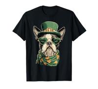 Irish Boston Terrier in Sunglasses Shamrocks St Patricks Day T-Shirt