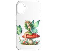 Irish Butterfly Fairy on Red Mushroom March Holiday Floral Case for iPhone 16 Plus