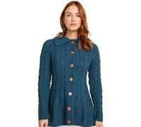 Irish Cardigan for Women 100% Supersoft Merino Wool Sweater with Buttons Made in Ireland, Dark Teal, M