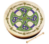 Irish Celtic Bodhran 12 Inch with Natural Goat Skin Head, Brosna Cross Design with Hardwood Beater & Instructional DVD - Waltons