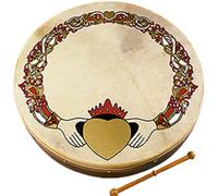 Irish Celtic Bodhran 12 Inch with Natural Goat Skin Head, Claddagh Celtic Design with Hardwood Beater & Instructional DVD - Waltons