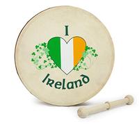 Irish Celtic Bodhran 8 Inch with Natural Goat Skin Head, Irish Design with Hardwood Beater - Waltons (I Love Ireland)