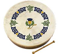Irish Celtic Bodhran 8 Inch with Natural Goat Skin Head, Scottish Thistle Design with Hardwood Beater - Waltons