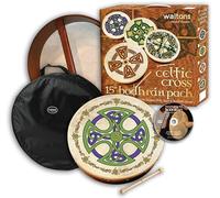 Irish Celtic Bodhran Drum 15 Inch with Natural Goat Skin Head, Brosna Cross Design with Hardwood Beater, Carrying Bag & Instructional DVD - Waltons