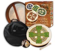 Irish Celtic Bodhran Drum 18 Inch with Natural Goat Skin Head, Cloghan Cross Design Starter Pack with Beater, Tutor DVD and Carry Case - Waltons