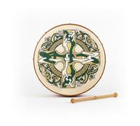 Irish Celtic Bodhran Drum 18 Inch with Natural Goat Skin Head, Gaelic Cross Design Starter Pack with Beater, Tutor DVD and Carry Case - Waltons