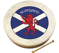 Irish Celtic Bodhran Drum 18 Inch with Natural Goat Skin Head, Scottish Flag Design with Hardwood Beater - Waltons