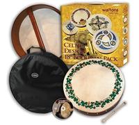 Irish Celtic Bodhran Drum18 Inch with Natural Goat Skin Head, Shamrock Design Starter Pack with Beater, Tutor DVD and Carry Case - Waltons