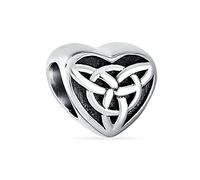 Irish Celtic Infinity Love Knot Heart Shape Bead Charm For Women For Teen Oxidized .925 Sterling Silver Fits European Bracelet