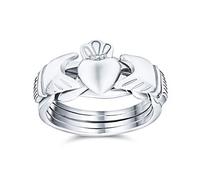 Irish Celtic Trinity Hands Crown Heart BFF Friendship Interlocking Claddagh Puzzle Ring For Teen For Women .925 Sterling Silver