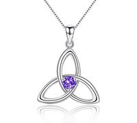 Irish Celtic Triquetr Knot Birthstone 925 Sterling Silver Pendant Necklace for Women Amethyst Rhodium Plated Healthcare Fine Jewellery