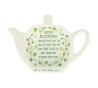 Irish Ceramic Tea Bag Holder Plate with Blessing and Shamrocks Design
